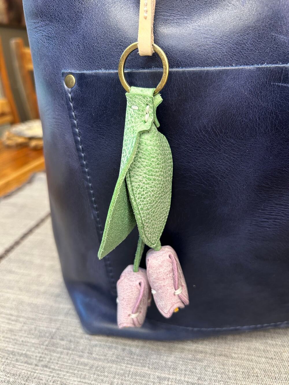 Genuine Leather Tulip Bag Charm Tulips Lavender Flower Leather Purse Charm
